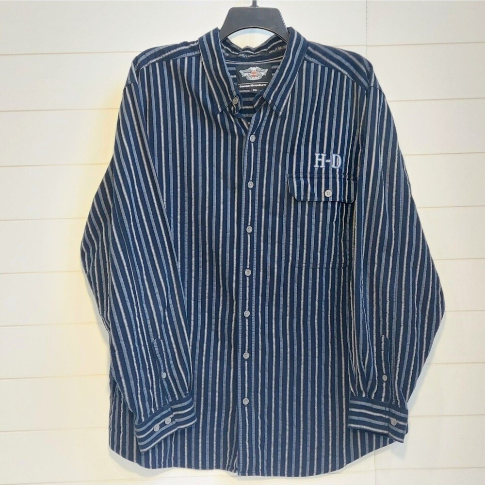 Harley Davidson Genuine Long Sleeve Button Up Shirt Embroidered Men's 3XL Navy - Picture 3 of 7